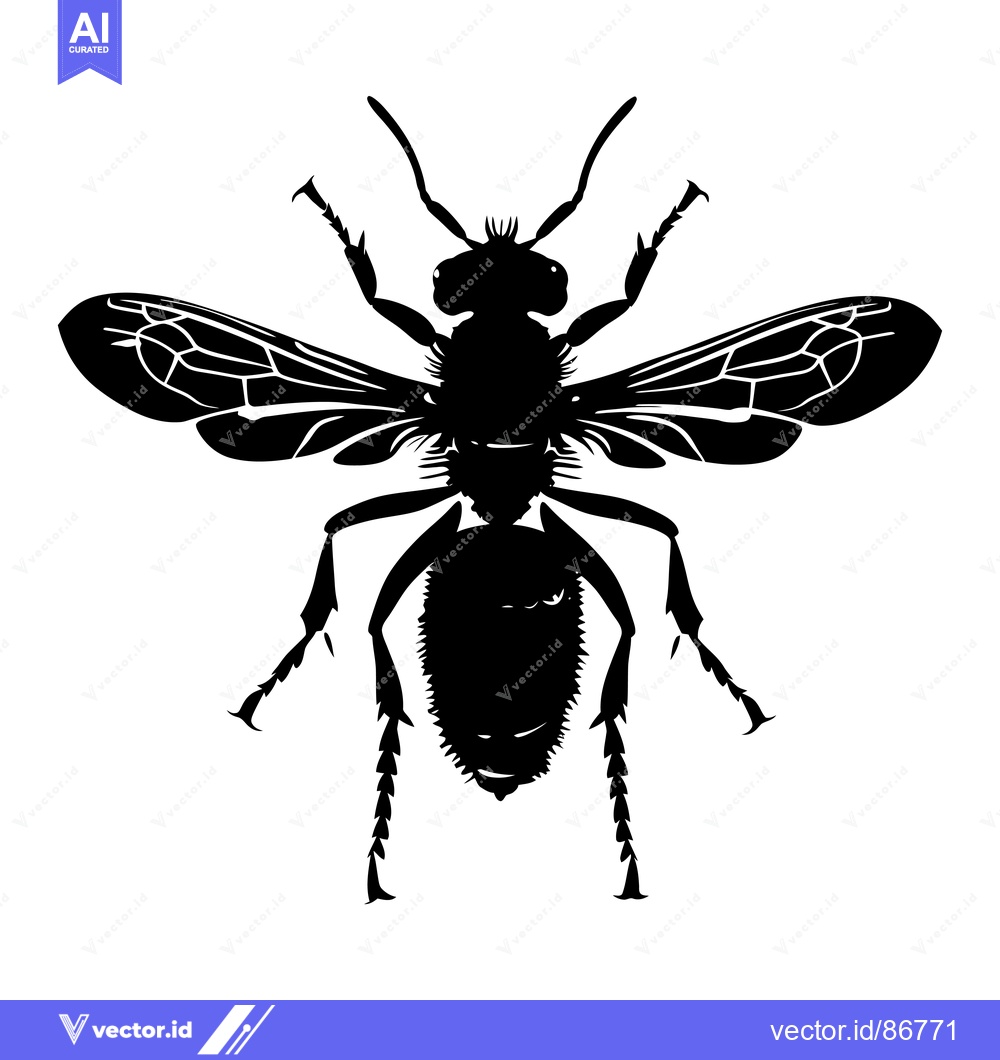 Premium Vector of Black and White Silhouette of a Bee with Spread Wings