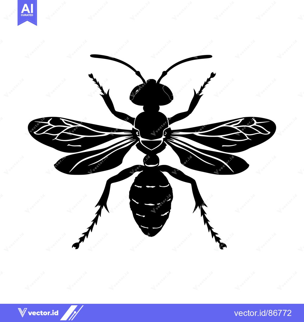 Premium Vector dari Black Silhouette of a Wasp with Wings Spread