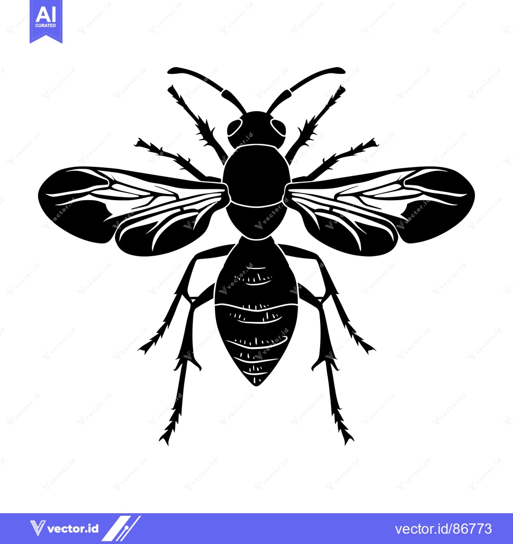 Premium Vector dari Black and White Silhouette of a Wasp with Spread Wings
