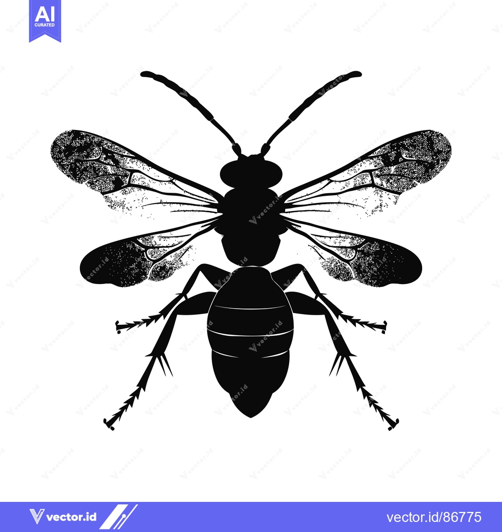 Premium Vector dari Black and white silhouette of a wasp with detailed wings