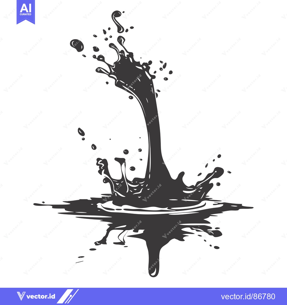 Premium Vector of Black Ink Splash with Droplets and a Pool of Ink Below