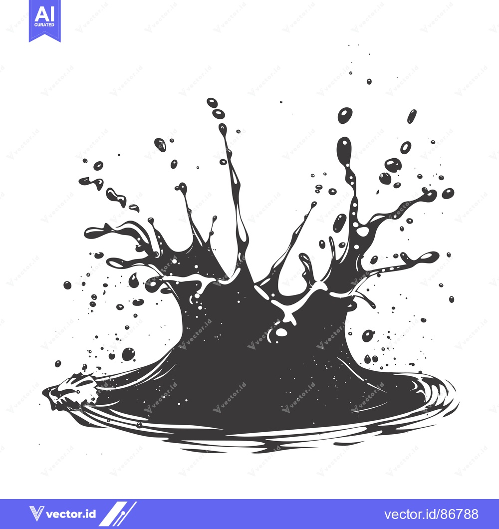Premium Vector of Black Ink Splash with Ripples and Droplets