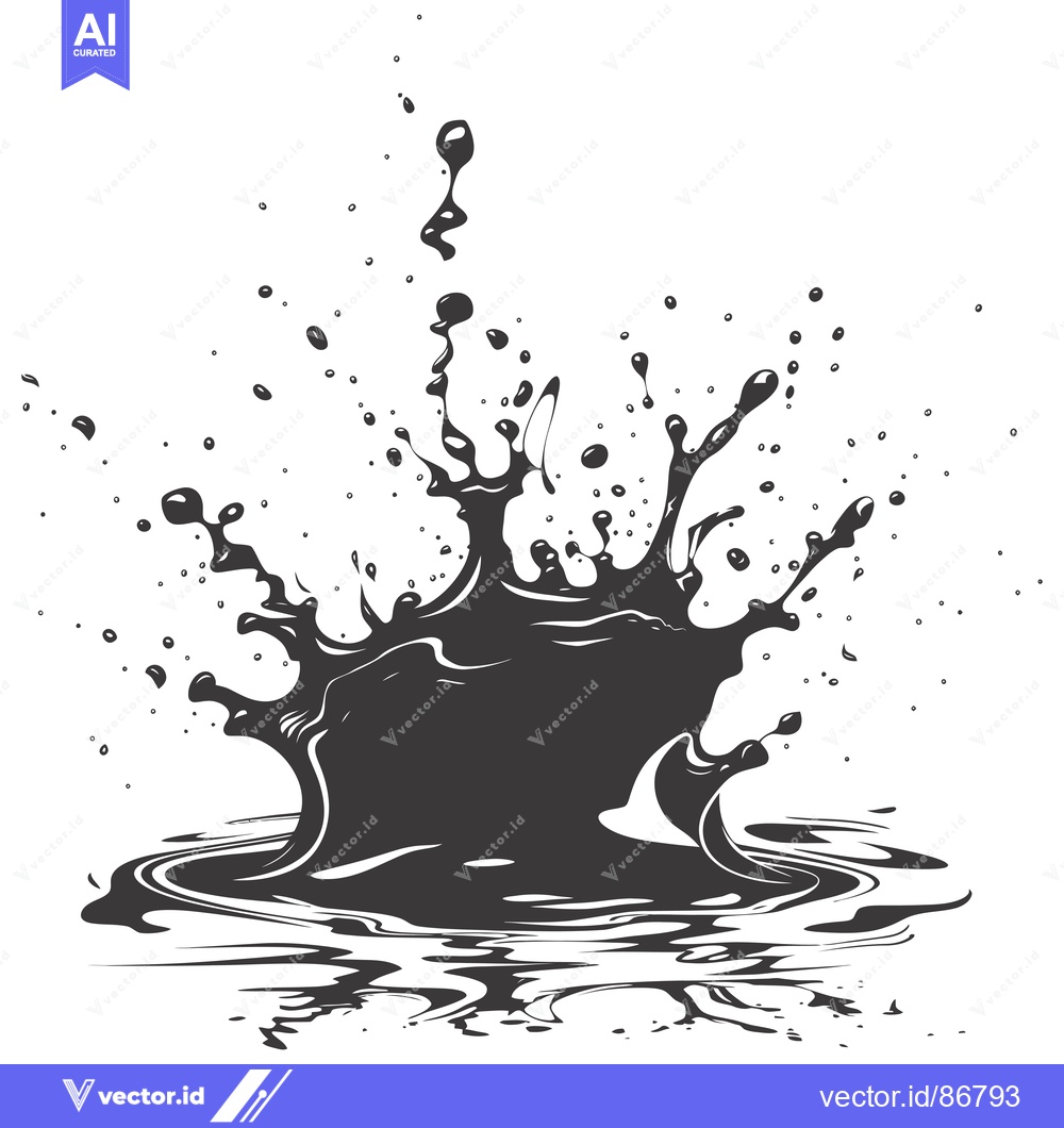 Premium Vector of Black Ink Splash with Ripples and Droplets