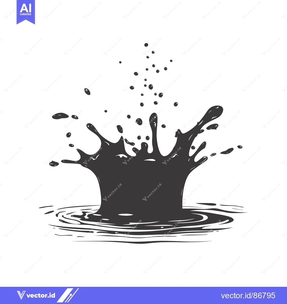 Premium Vector of Black Liquid Splash with Ripples and Droplets