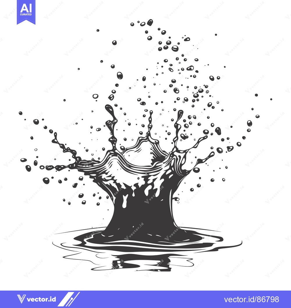 Premium Vector of Black and White Hand-Drawn Illustration of Water Splashing