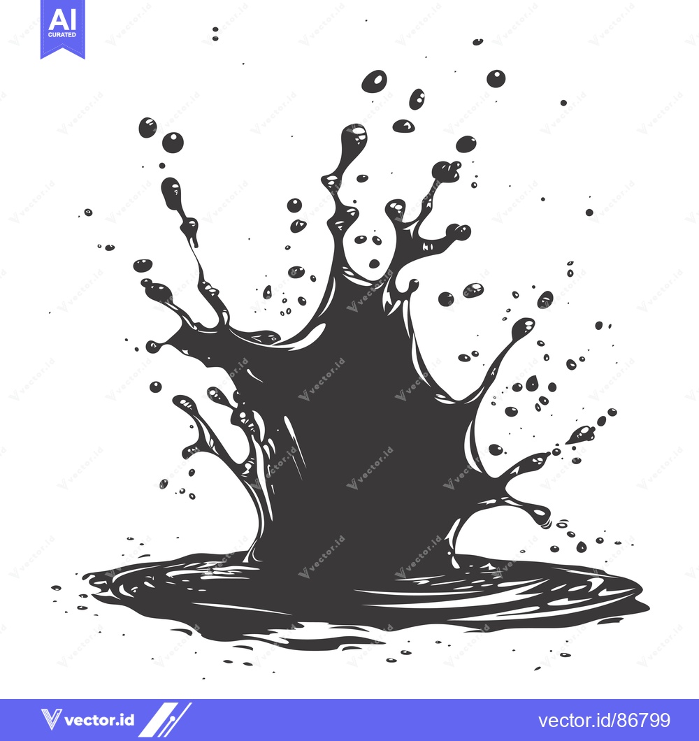 Premium Vector of A Black Liquid Splash with Scattered Droplets
