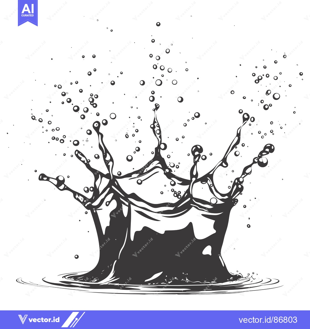 Premium Vector dari Black and white illustration of a water splash with droplets
