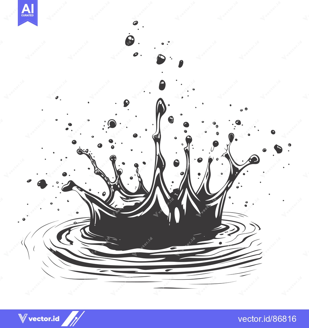 Premium Vector dari A Black and White Illustration of a Splash of Water