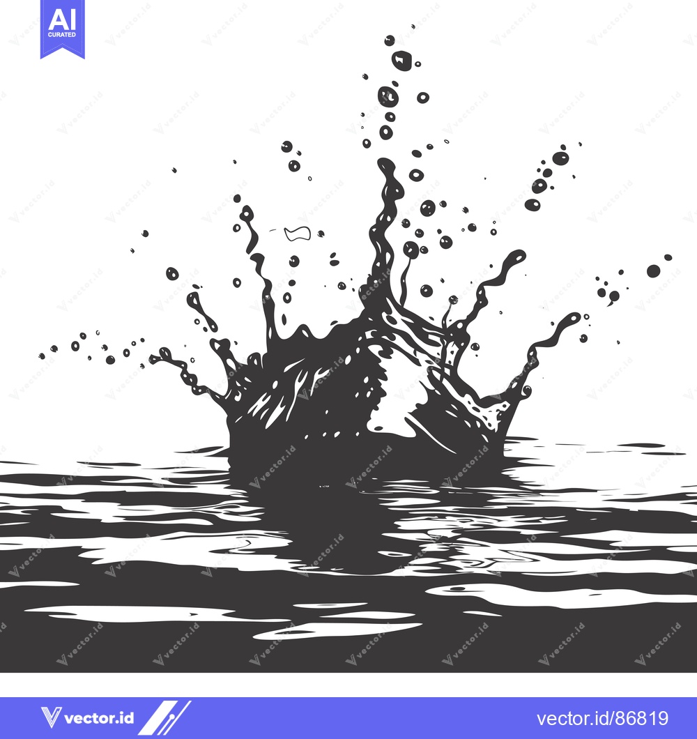 Premium Vector of A Black and White Illustration of a Water Splash