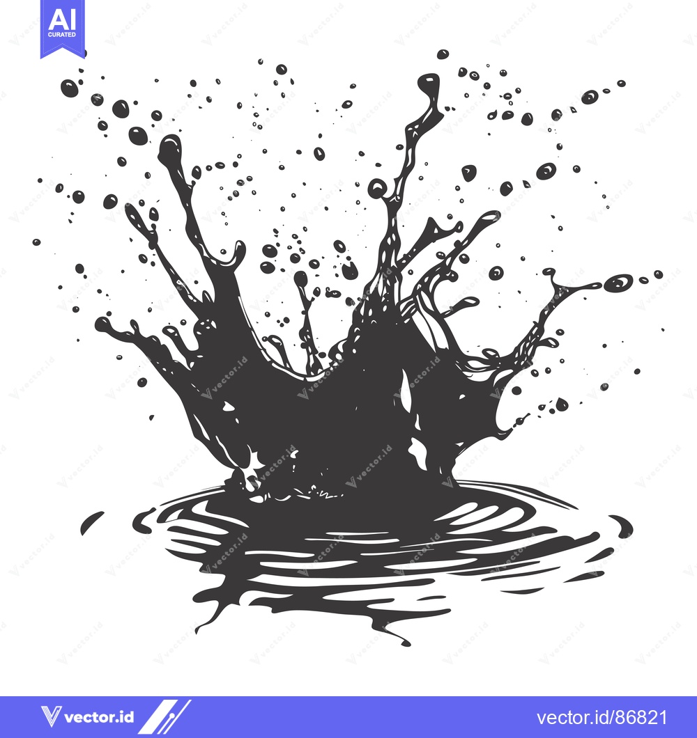 Premium Vector of Black Liquid Splash with Ripples and Droplets