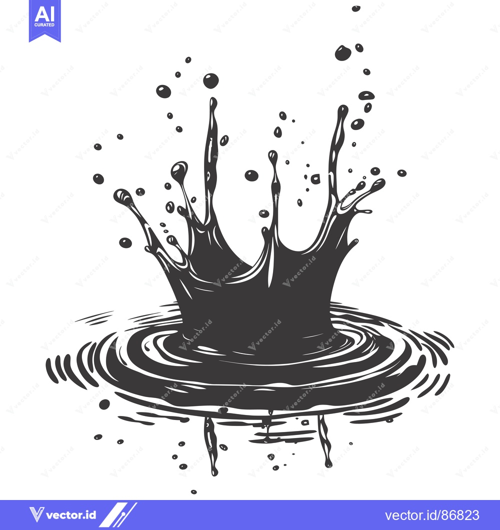 Premium Vector of A black liquid splash with ripples and droplets