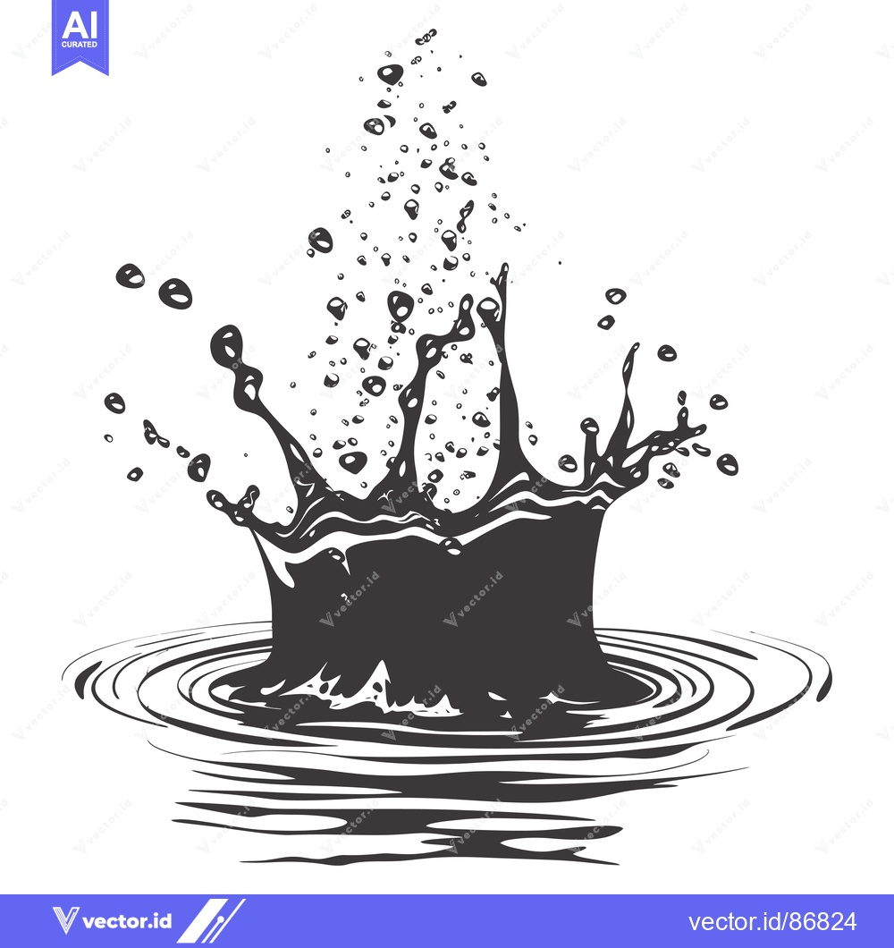 Premium Vector of Water Droplet Splashing in a Pool, Creating Ripples and Bubbles