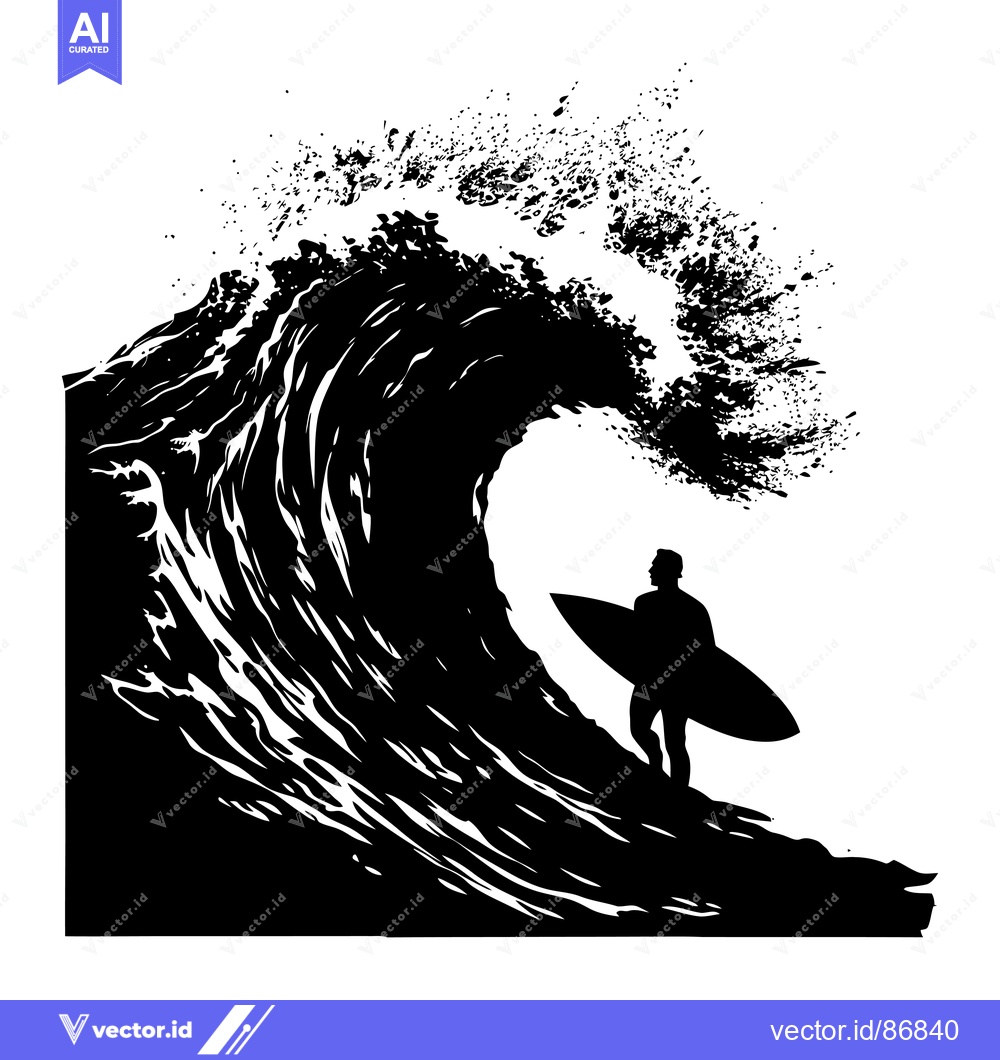 Premium Vector of Silhouette of a Surfer Riding a Large Wave