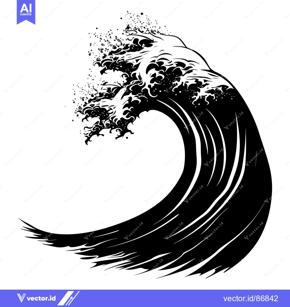 Premium Vector dari Black and White Illustration of a Breaking Wave