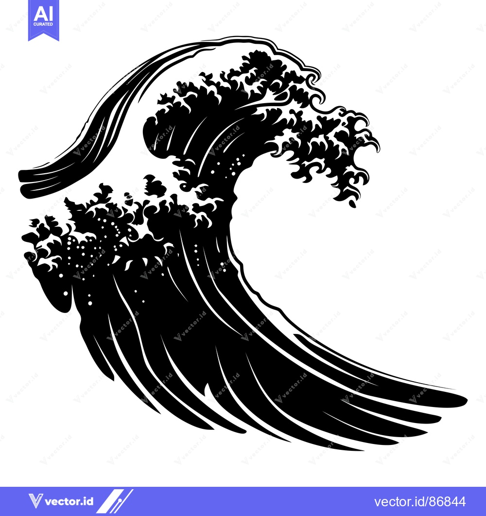 Premium Vector dari Black and White Illustration of a Large Ocean Wave
