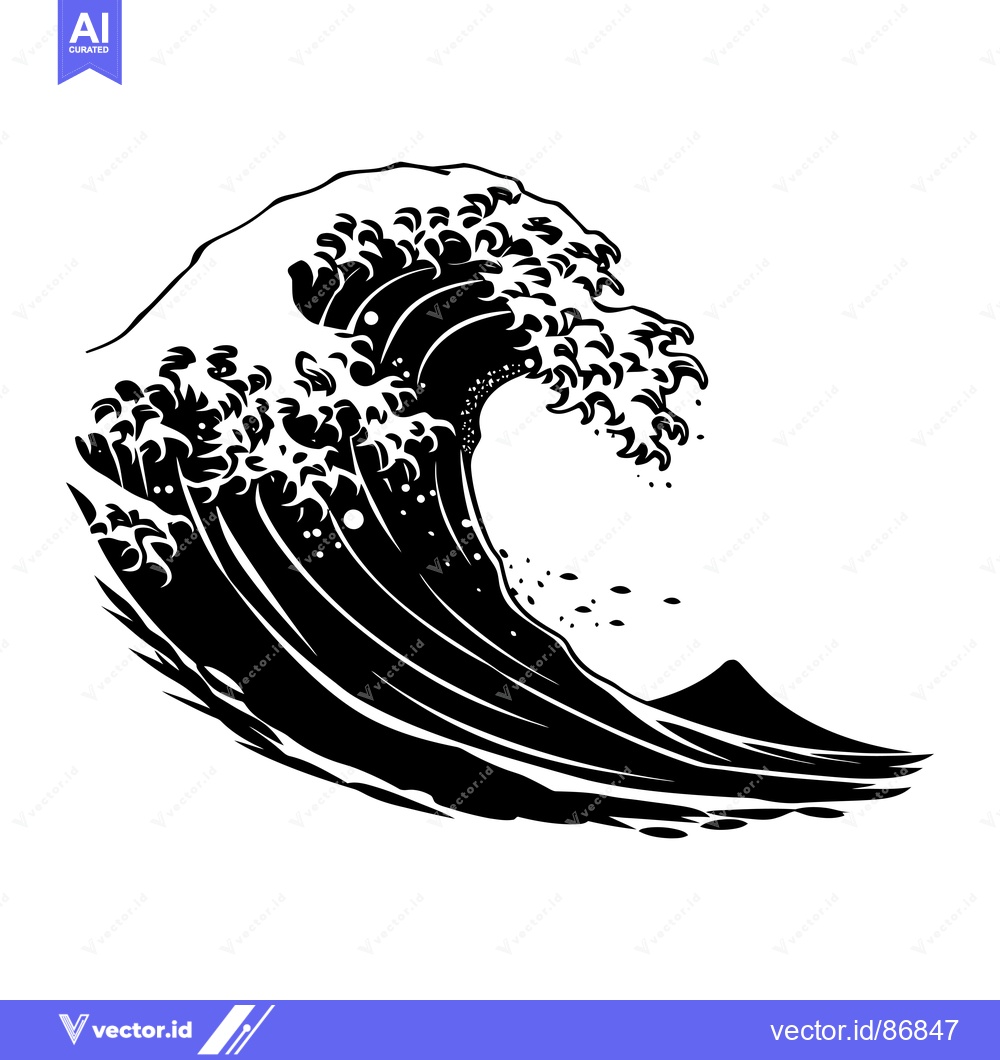 Premium Vector dari Black and White Illustration of a Large Ocean Wave
