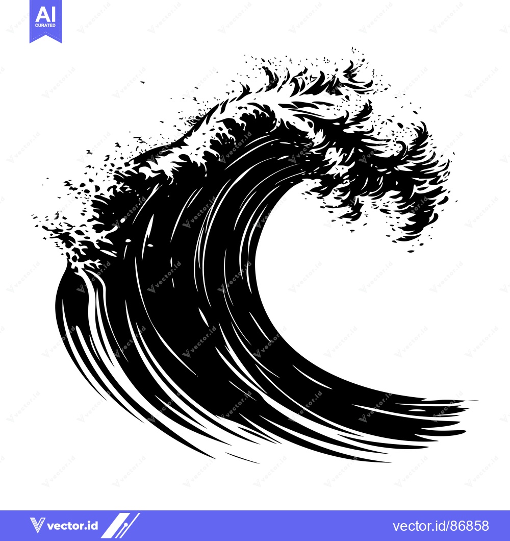 Premium Vector dari Black and White Illustration of a Large Ocean Wave