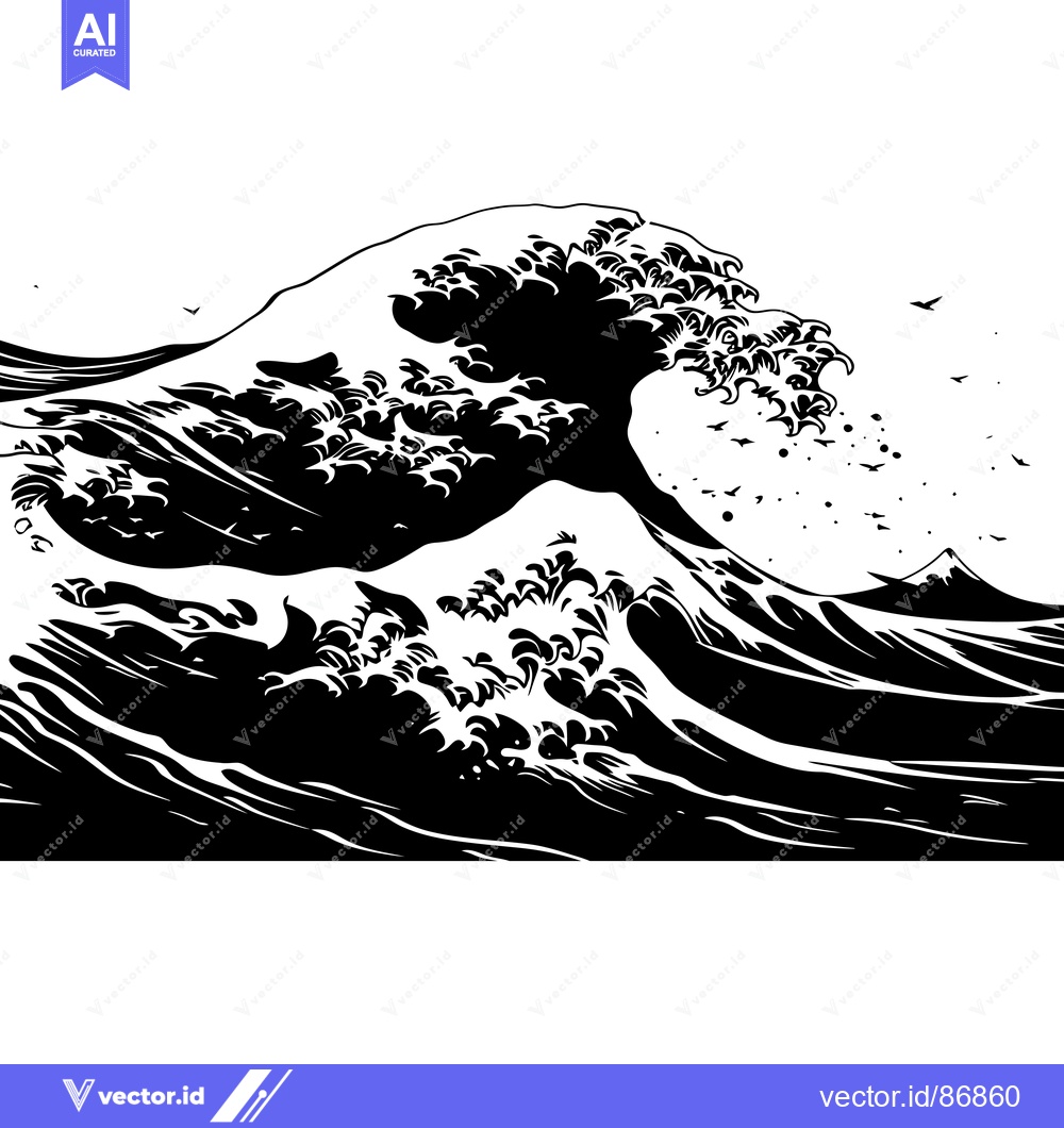 Premium Vector dari A Large Wave Breaking with Birds Flying Above