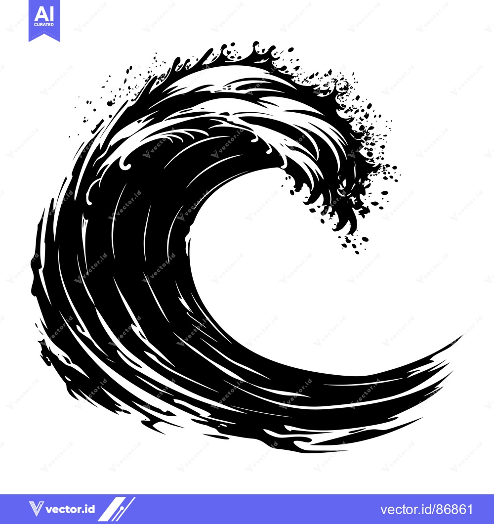 Premium Vector of Black and White Illustration of a Large Wave