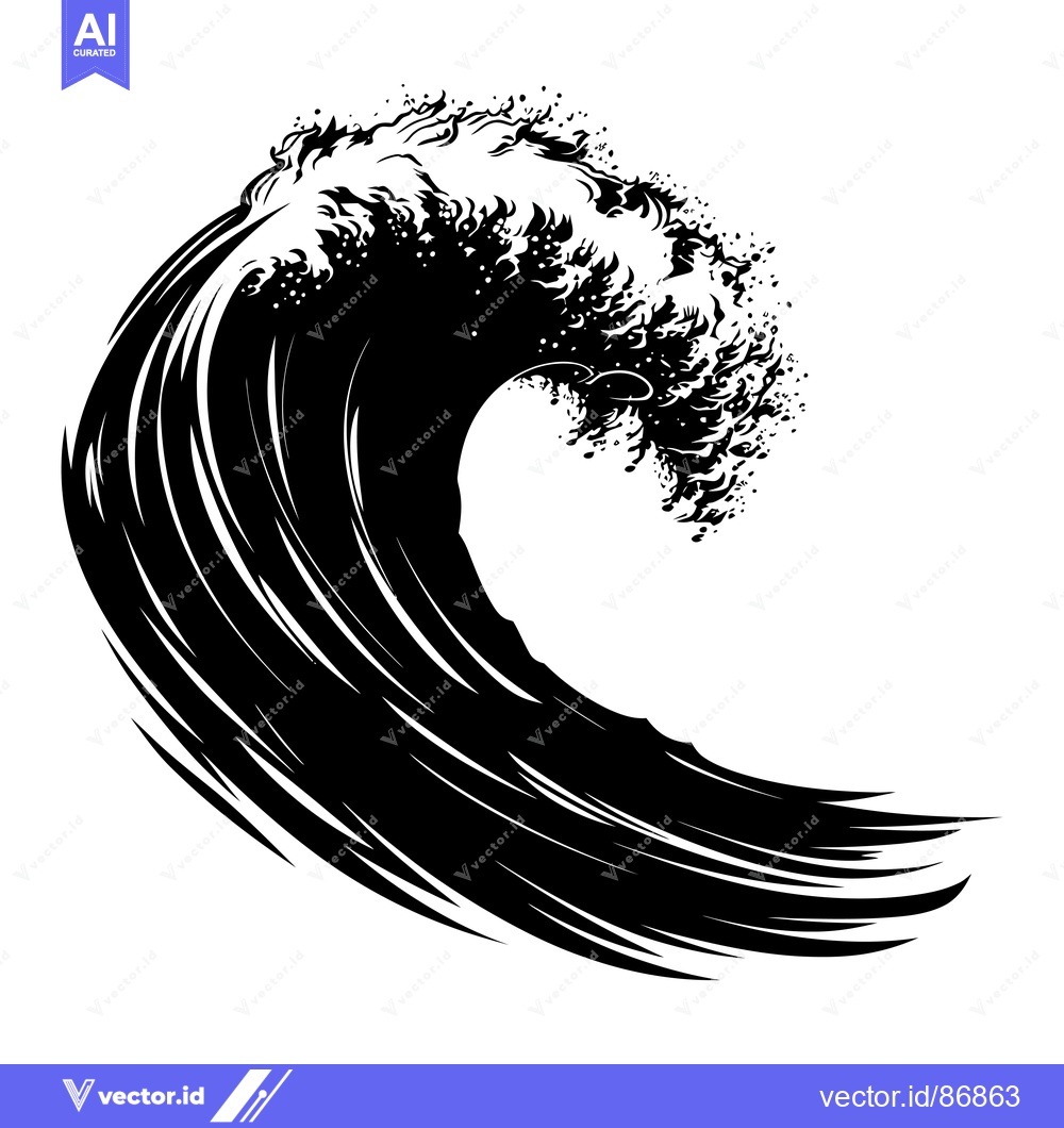 Premium Vector of A Black and White Illustration of a Breaking Wave
