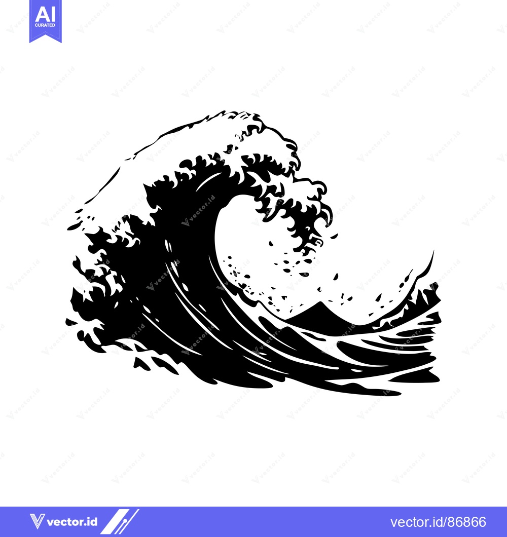 Premium Vector dari Black and White Silhouette of a Large Ocean Wave