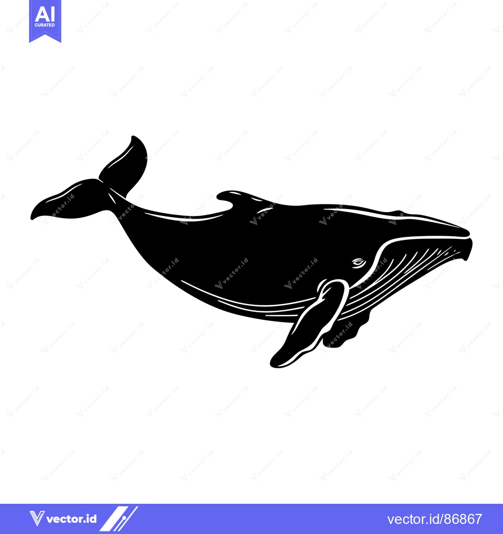 Premium Vector dari Black and White Silhouette of a Whale Swimming