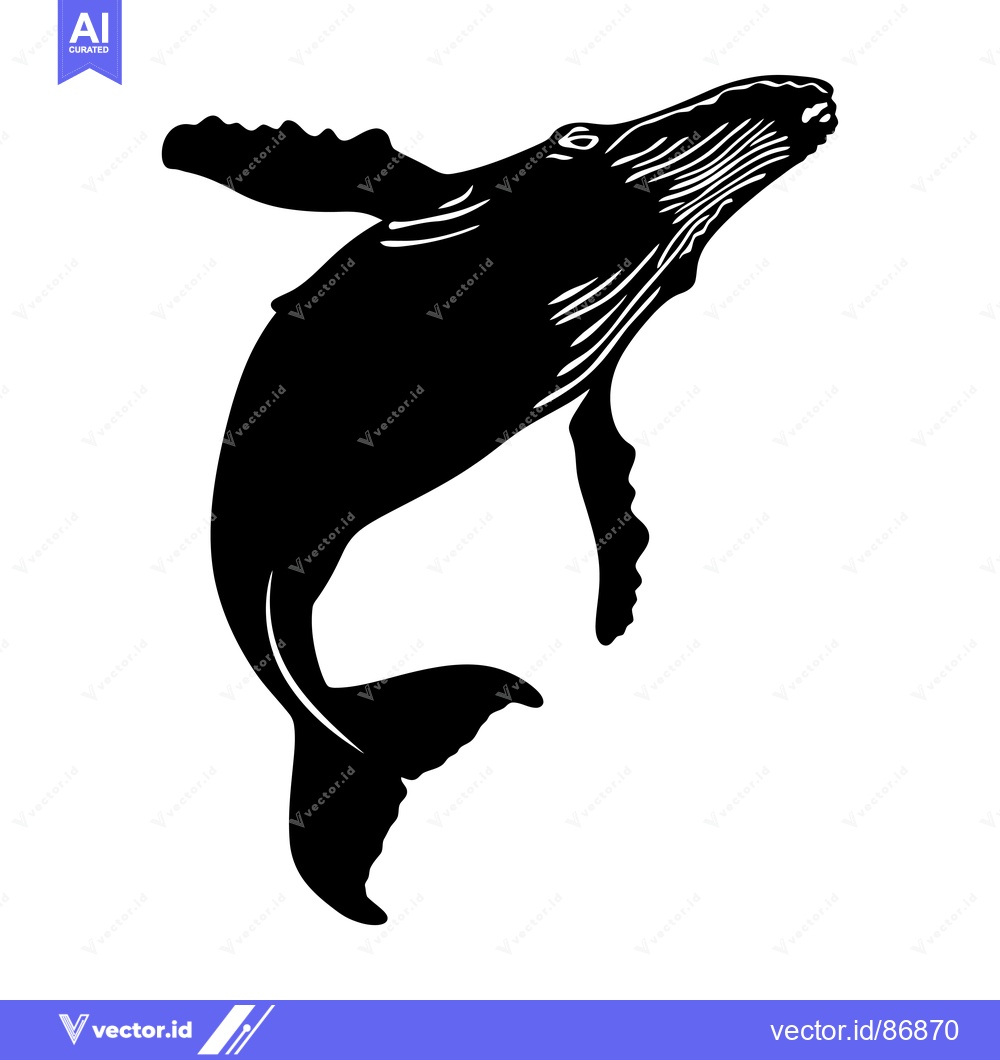 Premium Vector dari Black and White Silhouette of a Humpback Whale Leaping Out of the Wate