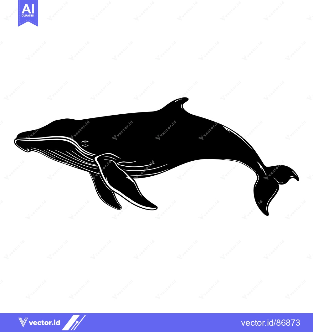 Premium Vector of Black and white silhouette of a humpback whale swimming