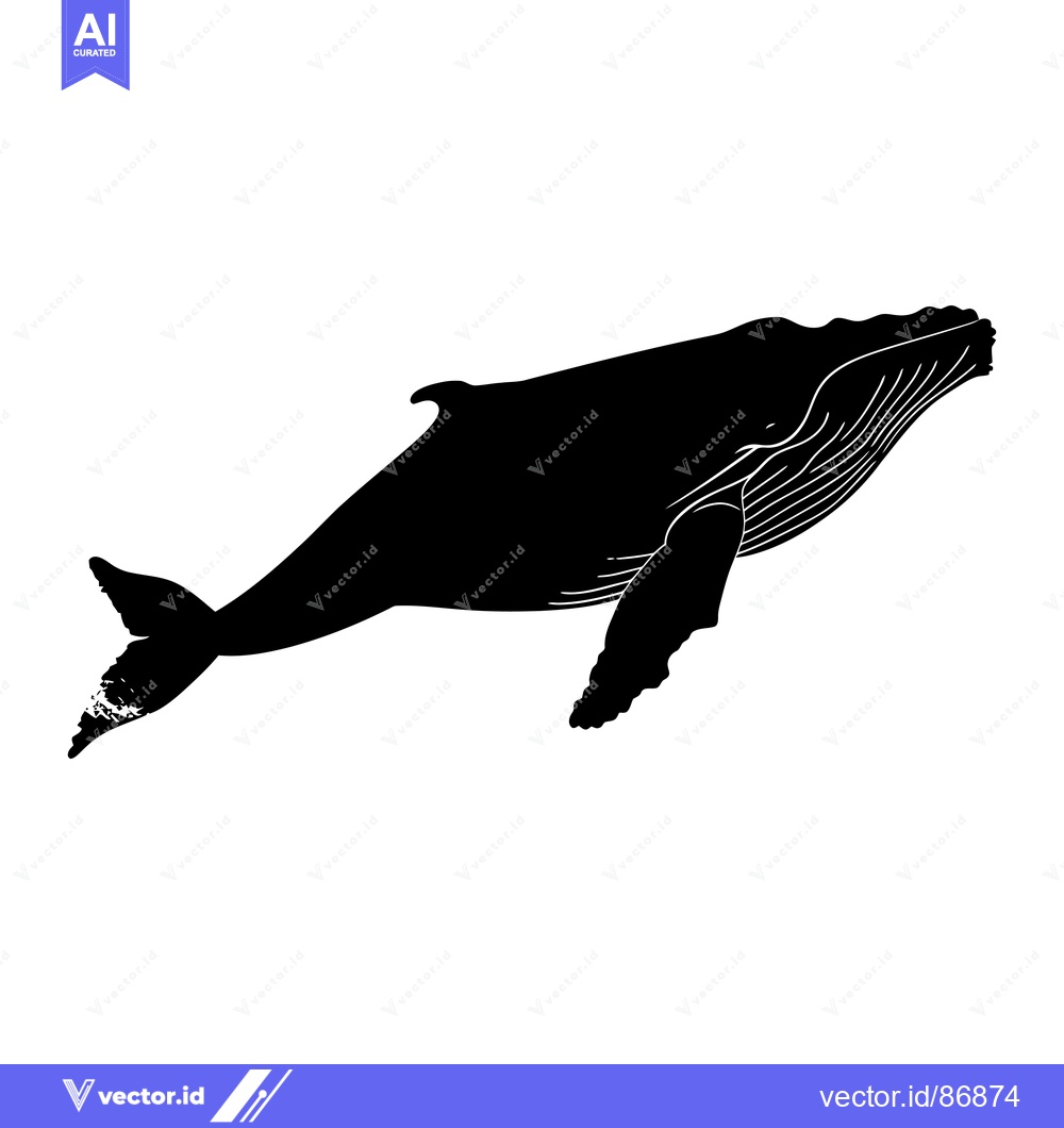 Premium Vector of Black Silhouette of a Humpback Whale Swimming