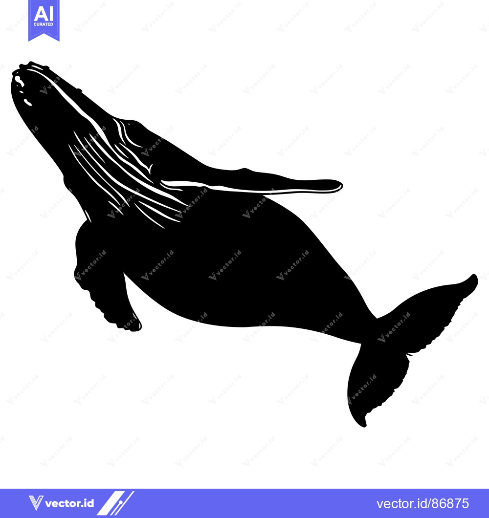 Premium Vector of Black Silhouette of a Humpback Whale Swimming