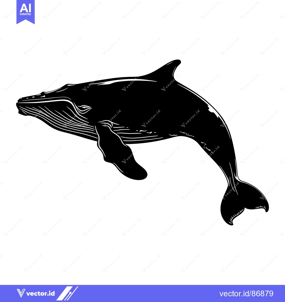 Premium Vector of A Black and White Silhouette of a Whale Leaping Out of the Water