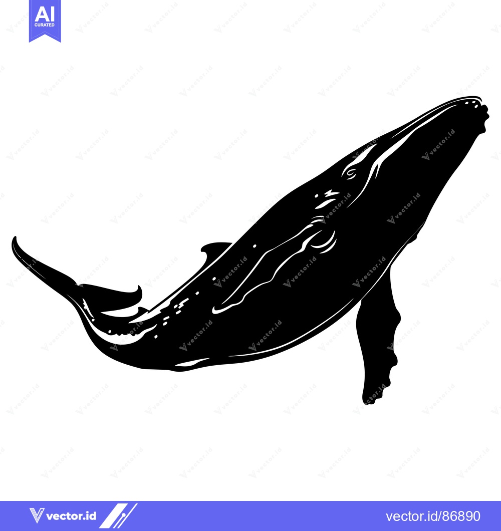 Premium Vector dari Black and White Silhouette of a Whale Leaping Out of the Water