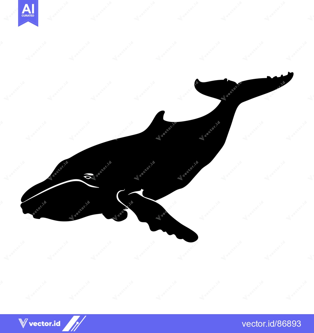Premium Vector of Black Silhouette of a Humpback Whale Swimming