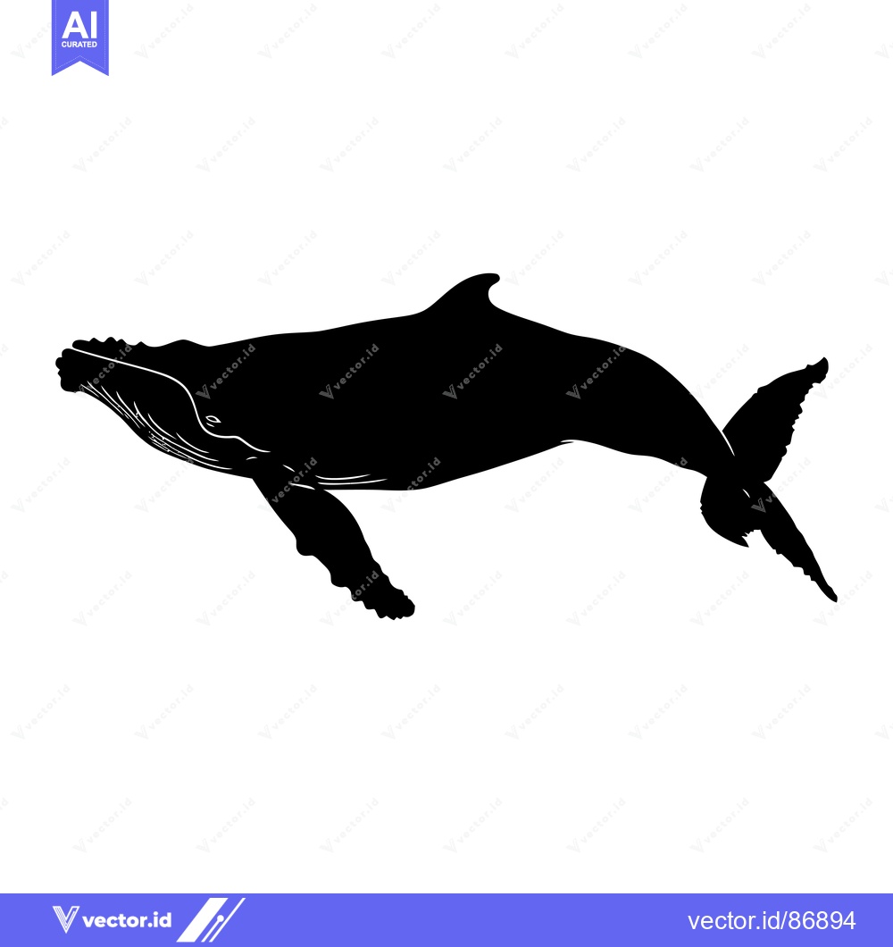 Premium Vector of Black and white silhouette of a humpback whale in mid-swim