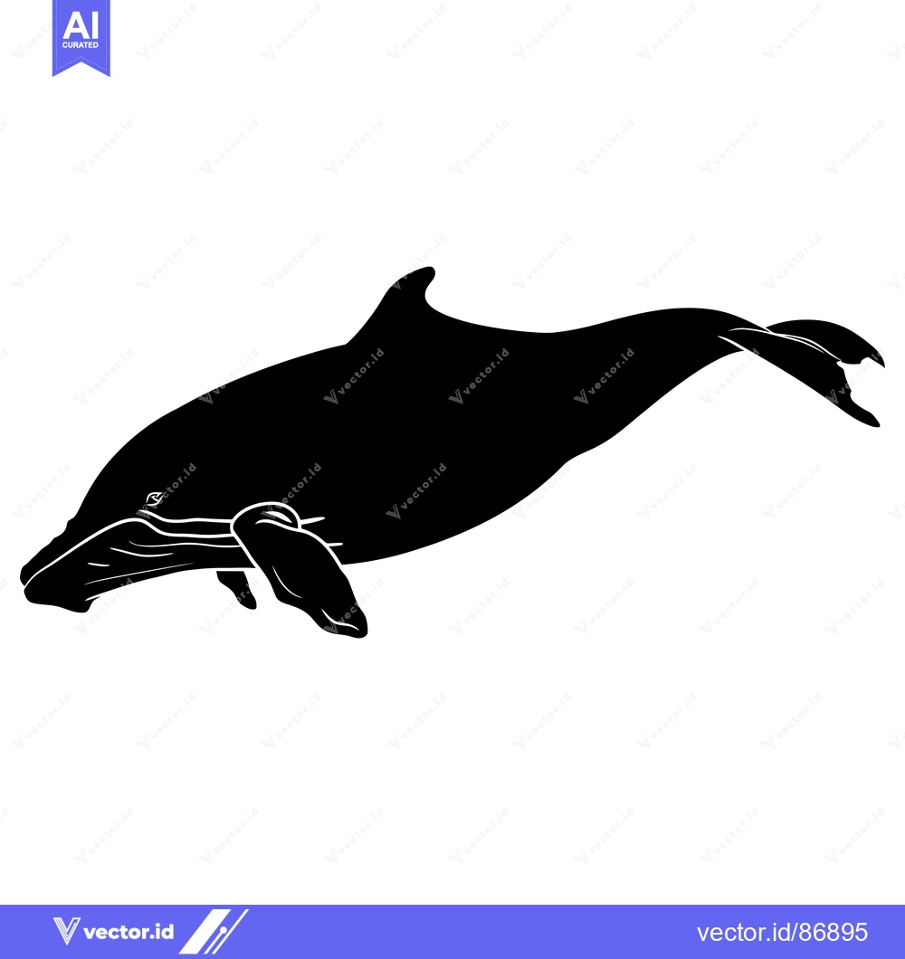 Premium Vector of Black and white silhouette of a humpback whale breaching