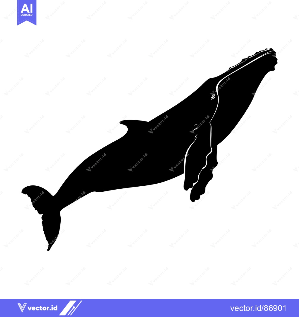 Premium Vector of Black and White Silhouette of a Humpback Whale Leaping from the Water