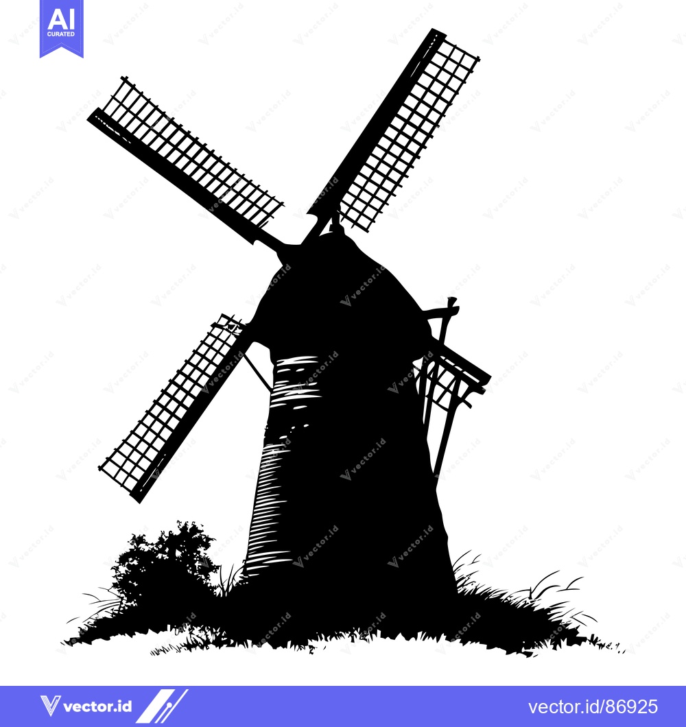 Premium Vector dari Silhouette of a Traditional Windmill in a Field