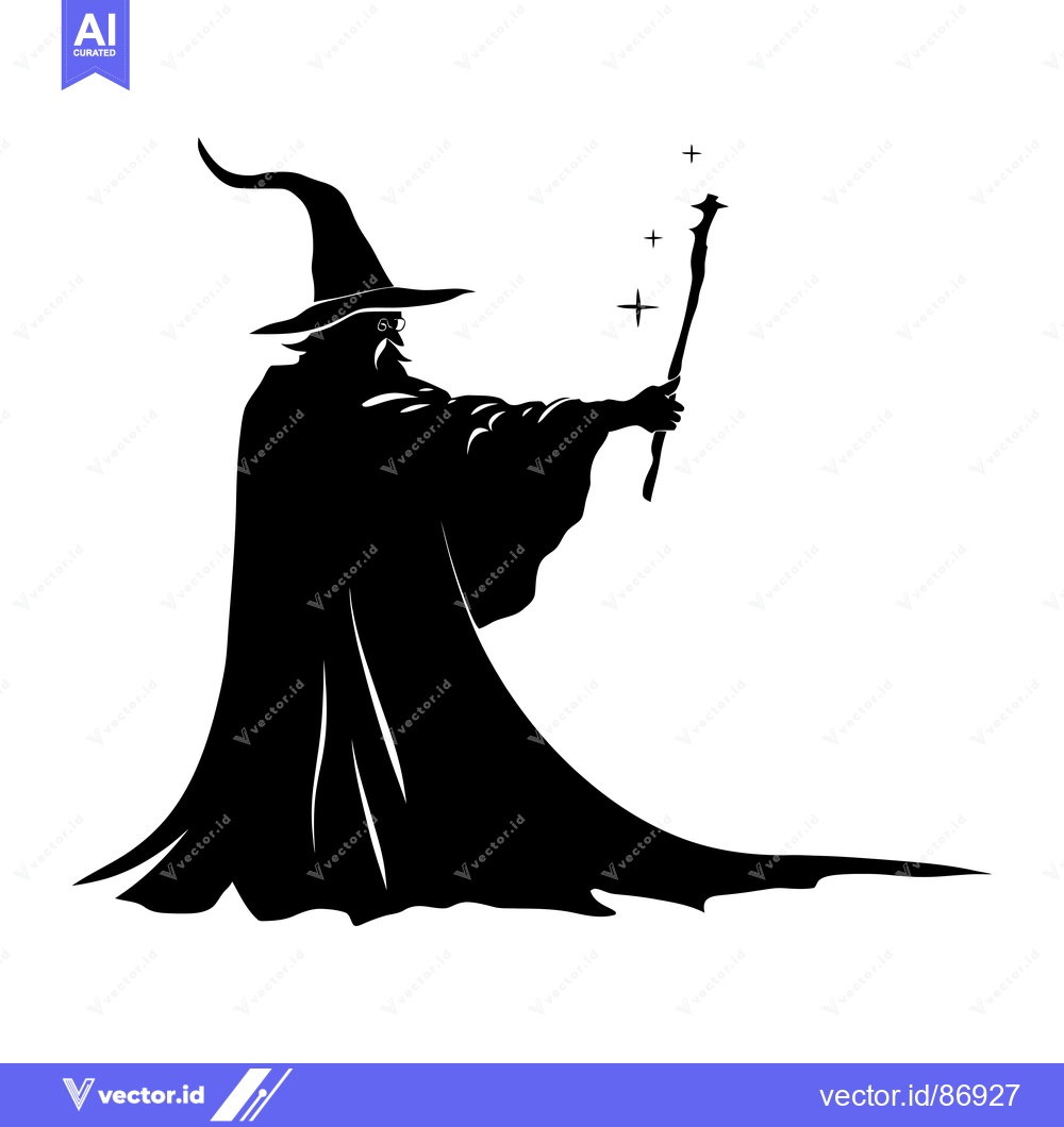 Premium Vector dari Silhouette of a wizard casting a spell with a staff