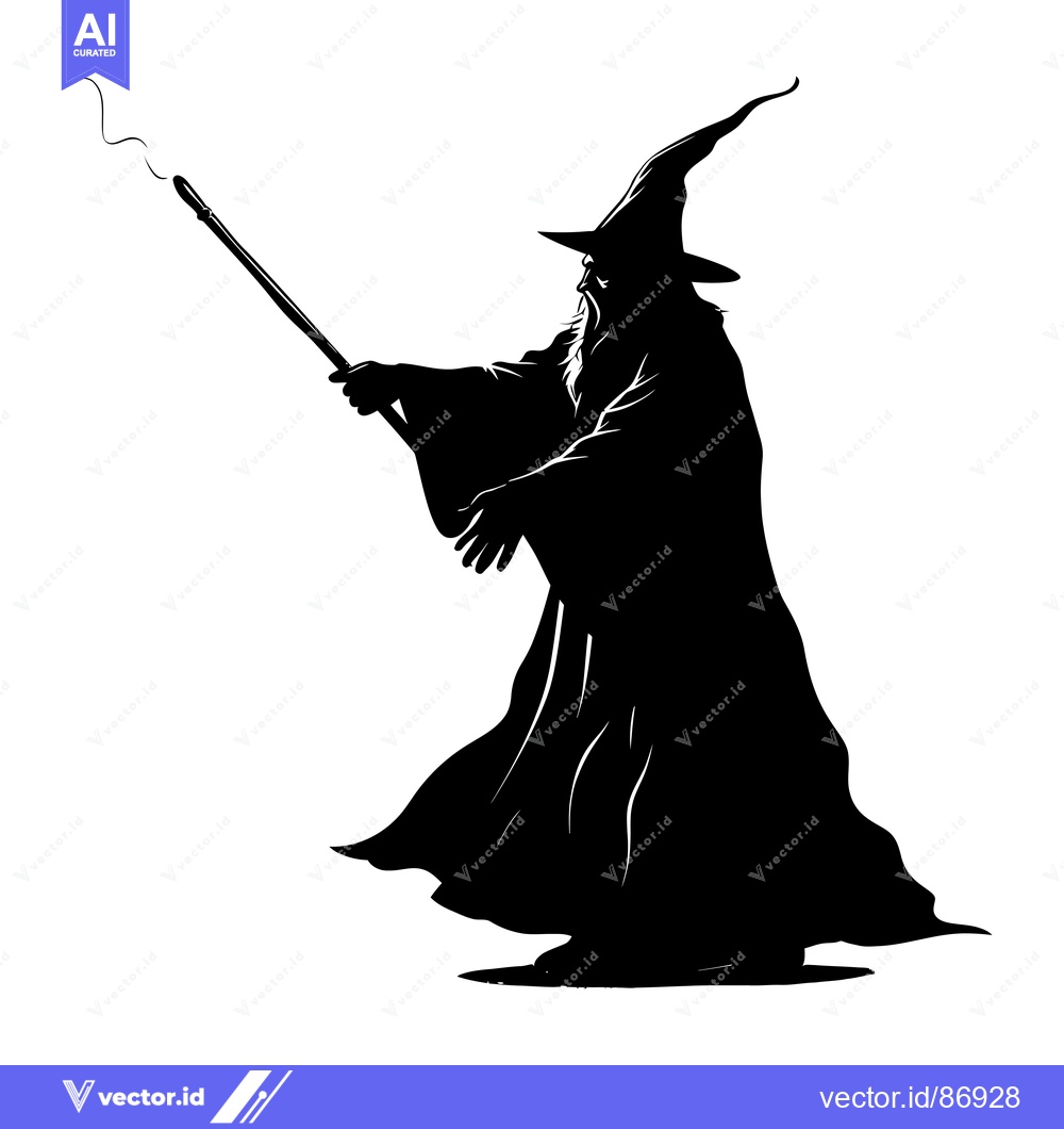 Premium Vector of Silhouette of a Wizard Holding a Staff with Smoke Rising