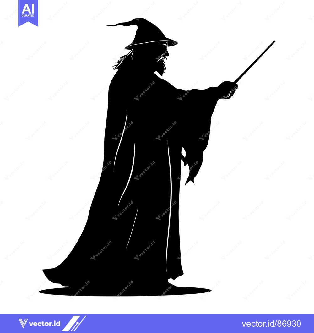Premium Vector dari Silhouette of a Wizard Holding a Staff