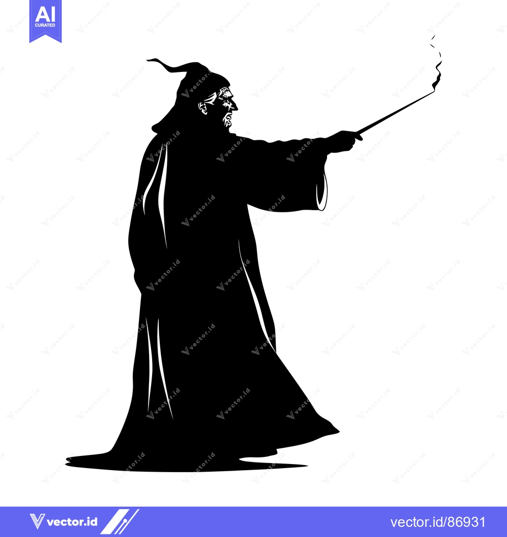 Premium Vector of Silhouette of a Wizard Casting a Spell with a Wand