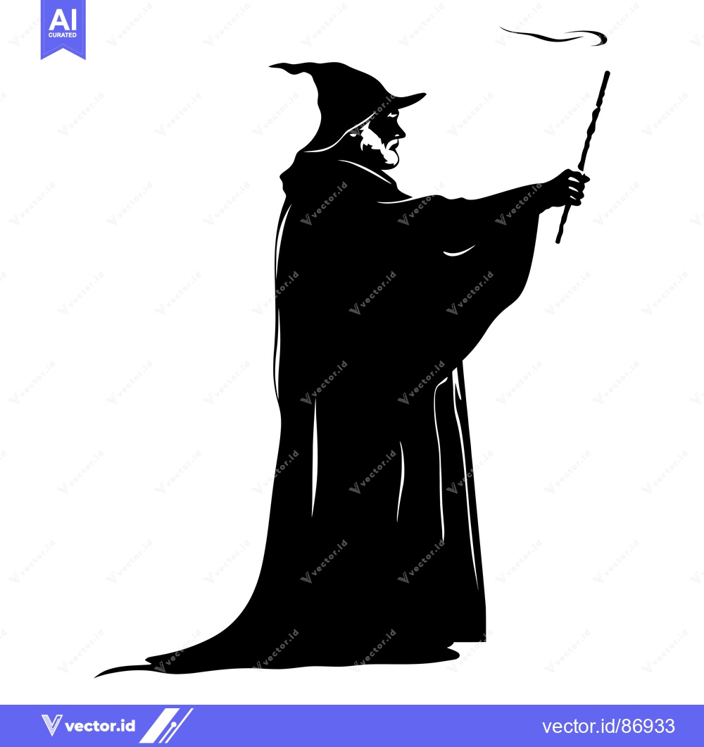 Premium Vector of Silhouette of a Wizard Casting a Spell with a Wand