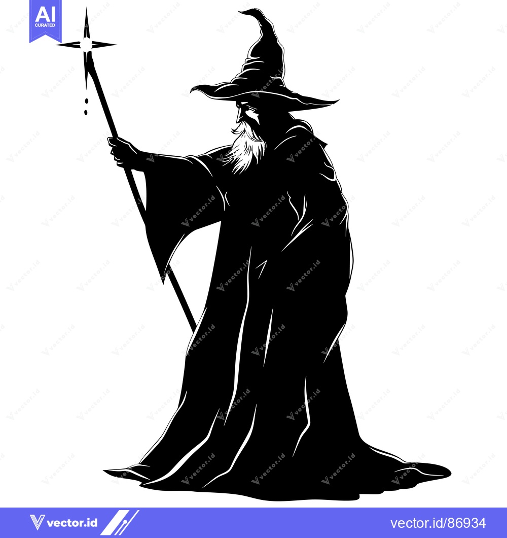 Premium Vector of Silhouette of a Wizard Holding a Star-Topped Staff