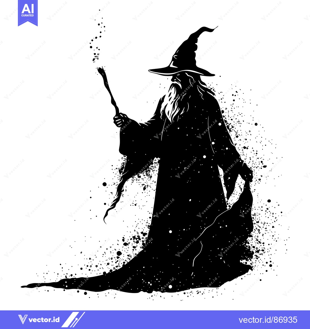 Premium Vector of Silhouetted Wizard Casting Magic with a Staff