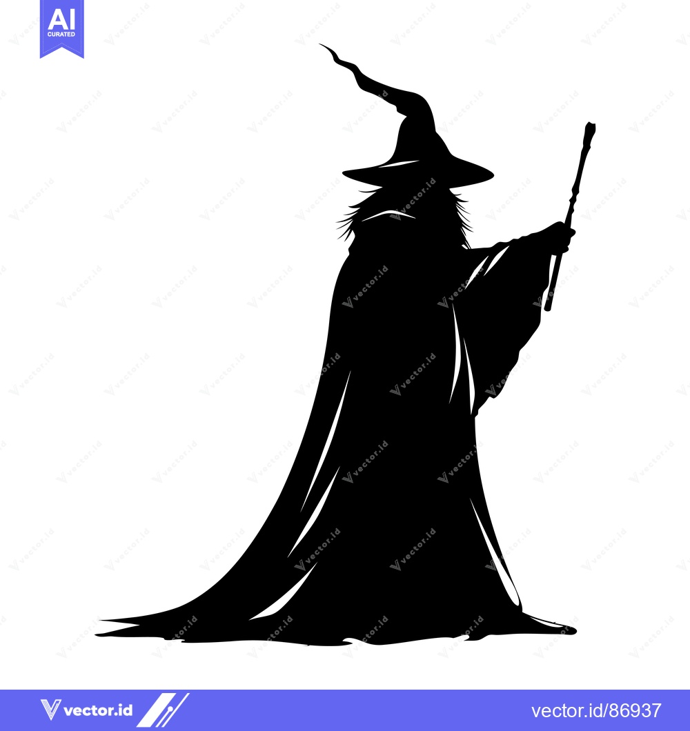 Premium Vector dari Silhouette of a Wizard Holding a Staff