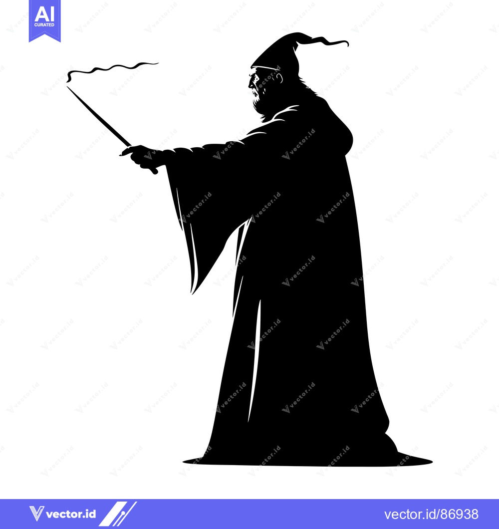 Premium Vector of Silhouette of a Wizard Casting a Spell with a Wand