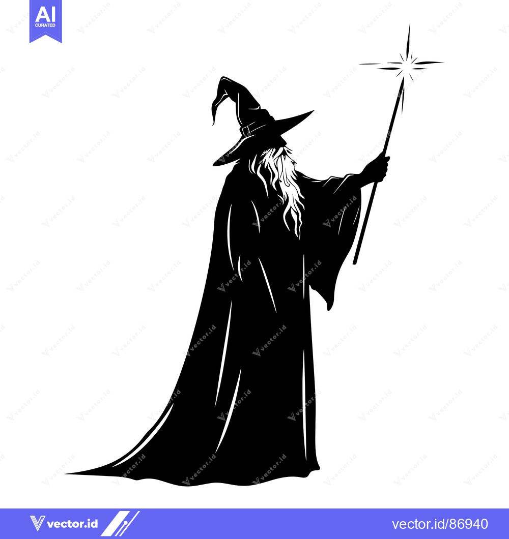 Premium Vector of Silhouette of a Wizard Holding a Staff with a Star