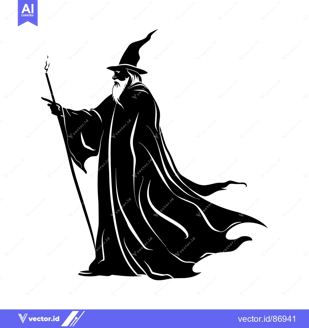 Premium Vector of A Wizard Holding a Staff With a Glowing Tip