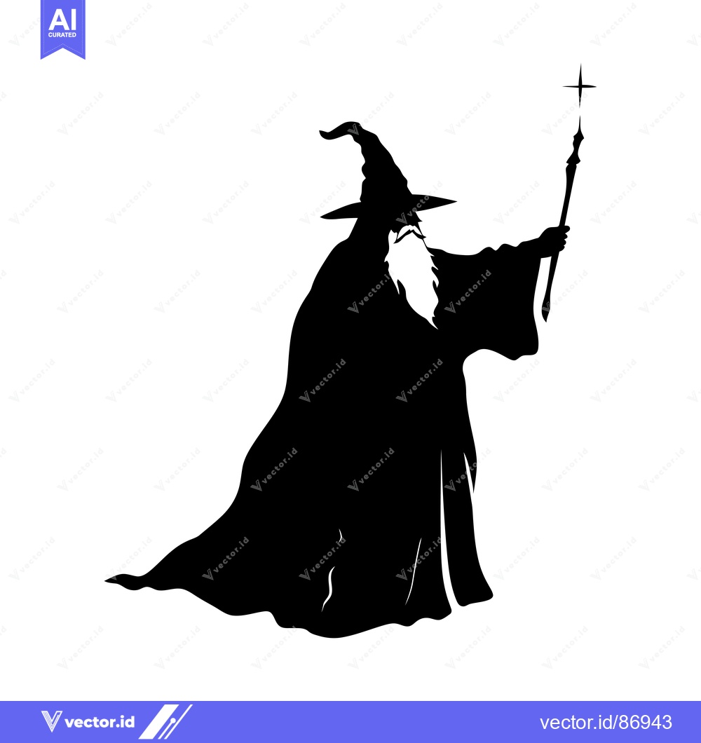 Premium Vector of Silhouette of a Wizard Holding a Staff with a Star on Top