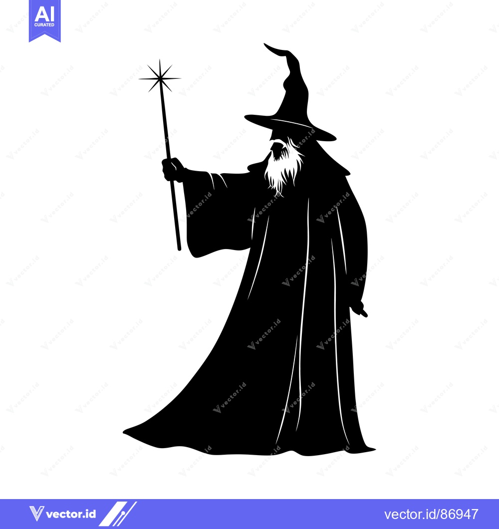 Premium Vector of Silhouette of a Wizard Holding a Star-Shaped Wand